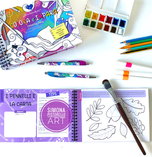 "Colora e Impara" - Colouring Diary per imparare le tecniche artistiche + 1 PENNA OMAGGIO
