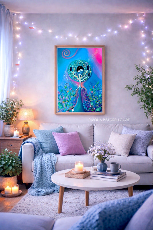 "Radici che diventano strade e finestre come orizzonti" dipinto su tela 60x40 cm