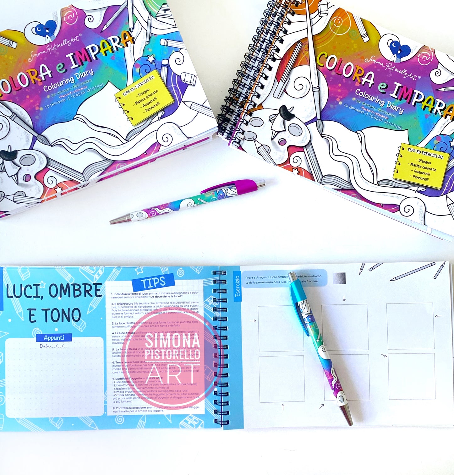 "Colora e Impara" - Colouring Diary per imparare le tecniche artistiche + 1 PENNA OMAGGIO