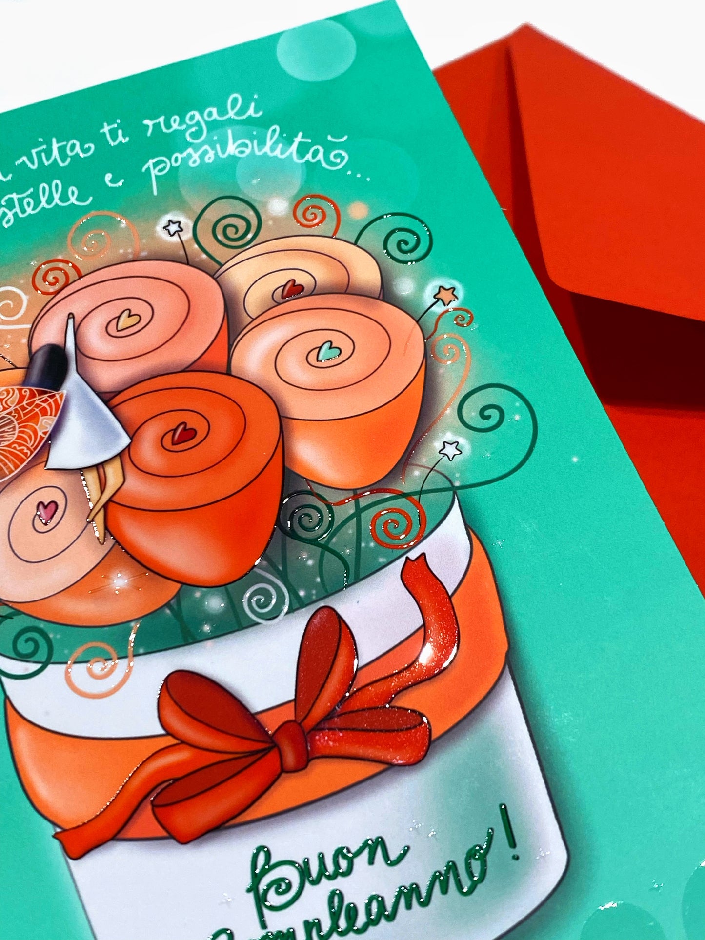 Biglietto Compleanno Fiori e Stelle con busta