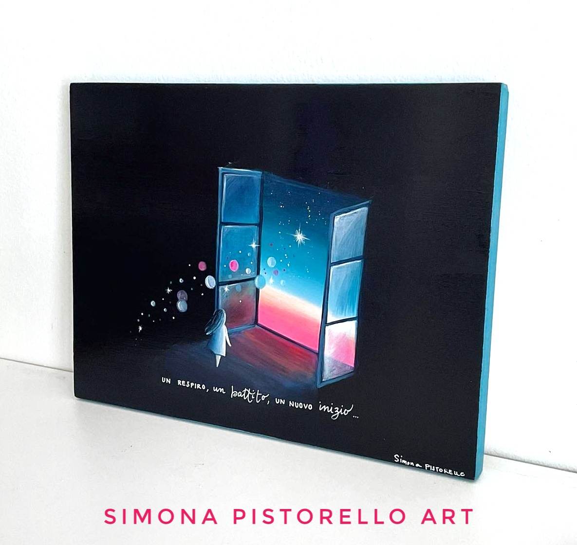 Dipinto su tavola di legno "Un respiro, un battito, un uovo inizio".