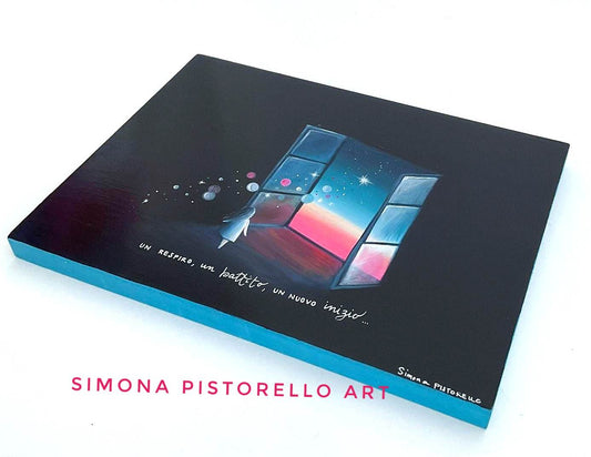 Dipinto su tavola di legno "Un respiro, un battito, un uovo inizio".