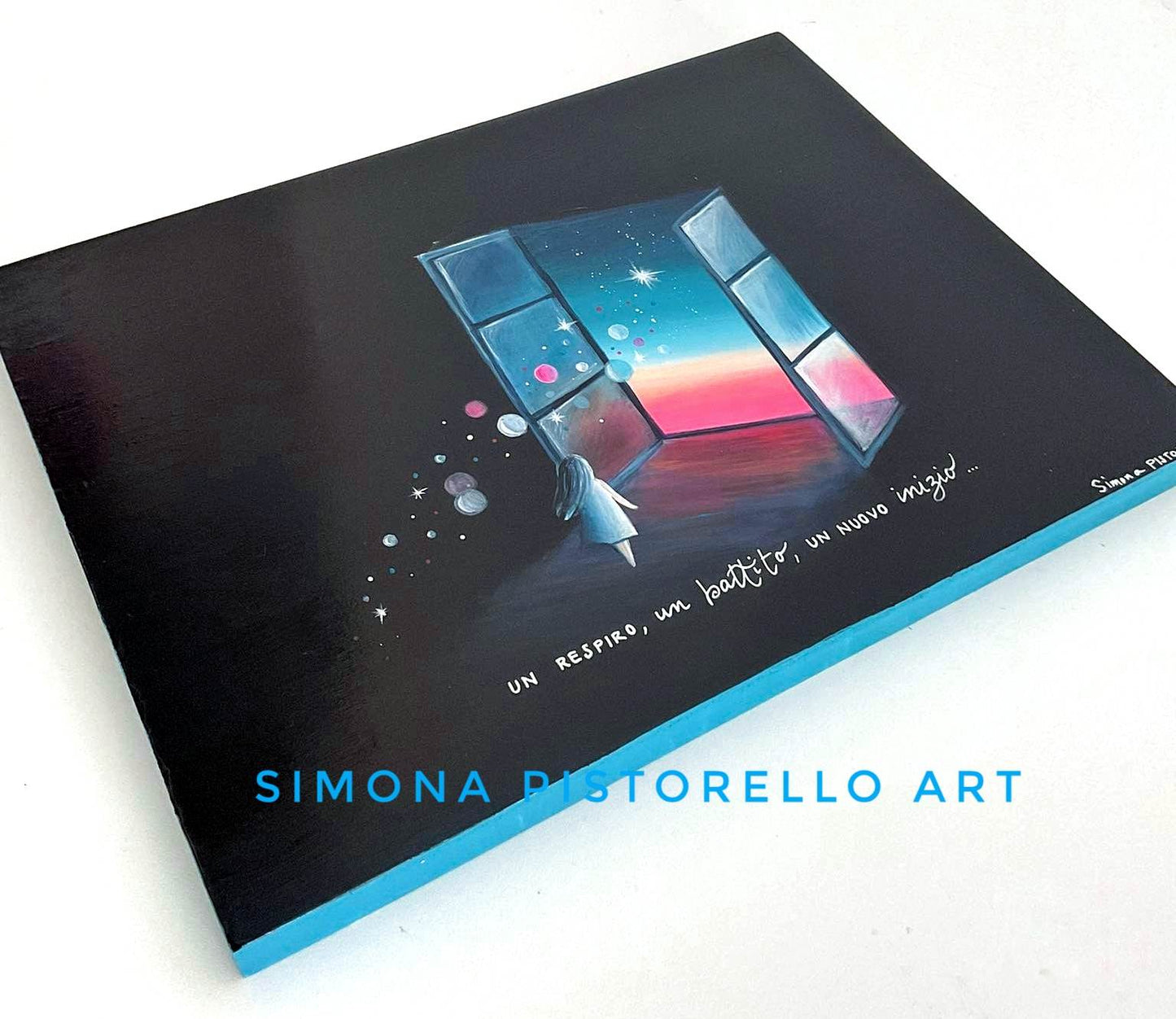 Dipinto su tavola di legno "Un respiro, un battito, un uovo inizio".