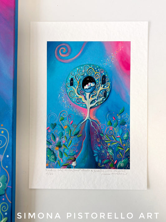 "Radici che diventano strade e finestre come orizzonti" stampa d'arte A4