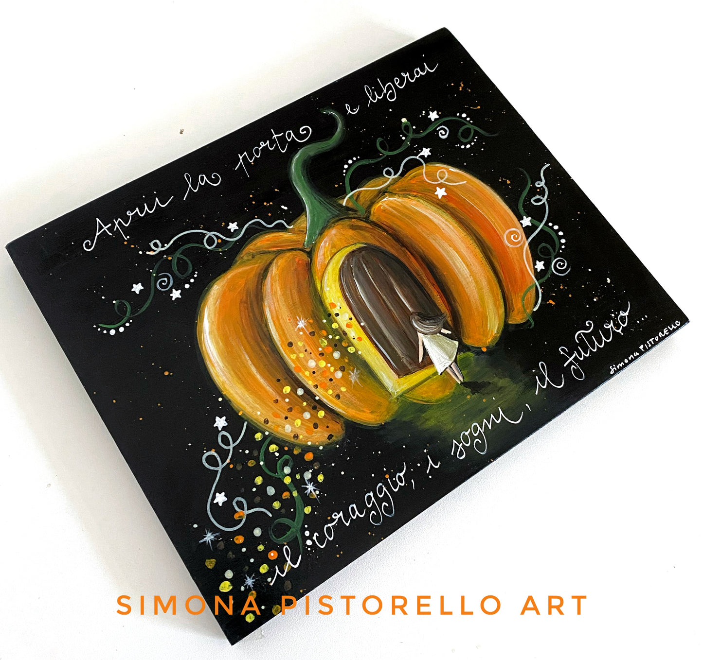 Dipinto su tavola di legno "E liberai il coraggio".