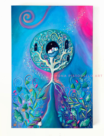 "Radici che diventano strade e finestre come orizzonti" dipinto su tela 60x40 cm