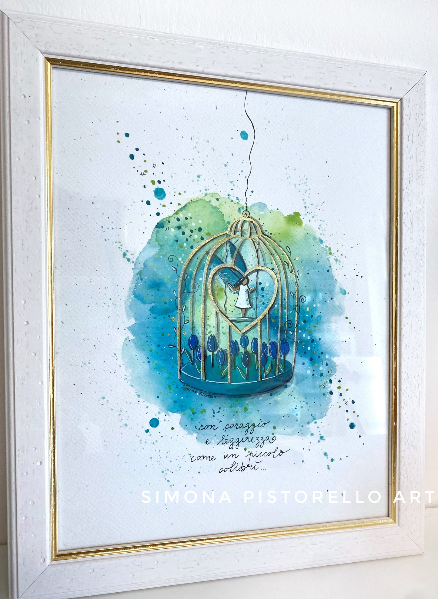 Acquerello "Colibrì" con cornice