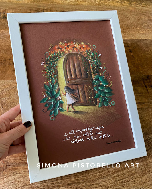 “Oltre la soglia" con cornice bianca