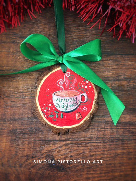 Decorazione di legno dipinta a mano - Tazzina (personalizzabile con nome)