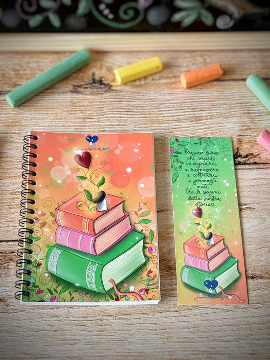 Quaderno A6 + segnalibro - "Libri e Fiori"