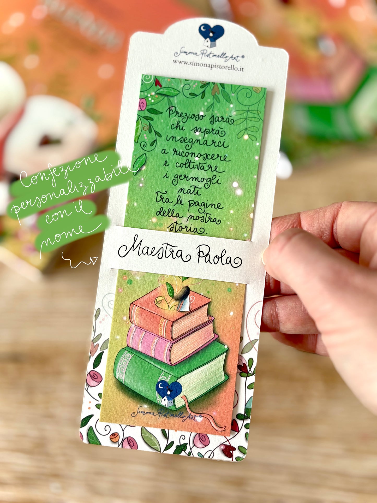 Segnalibro "Germoglio tra i libri" - con confezione regalo personalizzabile con nome