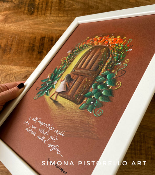 “Oltre la soglia" con cornice bianca