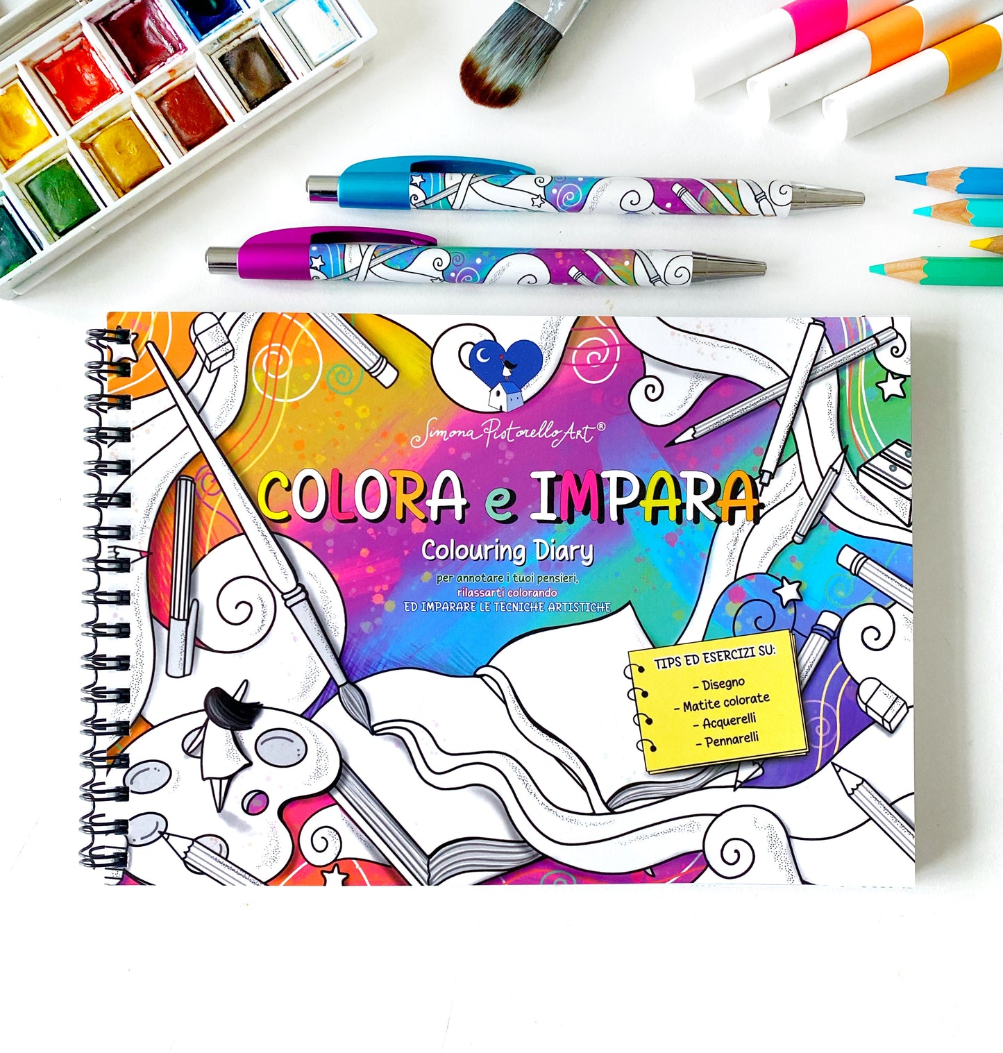 "Colora e Impara" - Colouring Diary per imparare le tecniche artistiche + 1 PENNA OMAGGIO