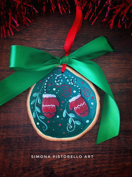 Decorazione di legno dipinta a mano - Guanti di Natale (personalizzabile con nome)