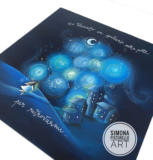 Dipinto su tela "Un sentiero nella notte".