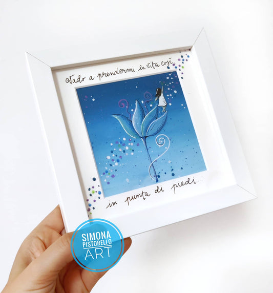 Dipinto con cornice "In punta di piedi" - versione celeste