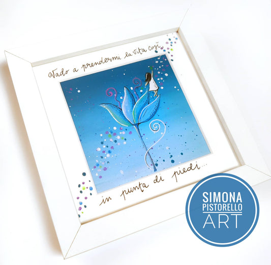 Dipinto con cornice "In punta di piedi" - versione celeste